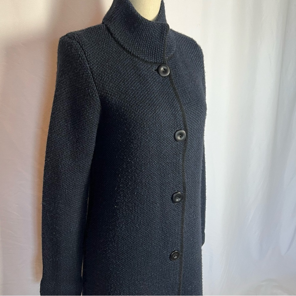 Cocogio made in Italy Navy Blue Wool Blend Trench Coat with High Collar Womens S - Picture 2 of 7